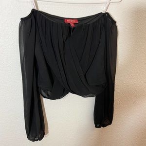 NWT Guess Black Wrap Crop Top Blouse Size Small